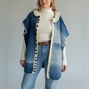 Vintage One of a‎ Kind Handmade Granny Square Crochet Cape/Vest Size Large